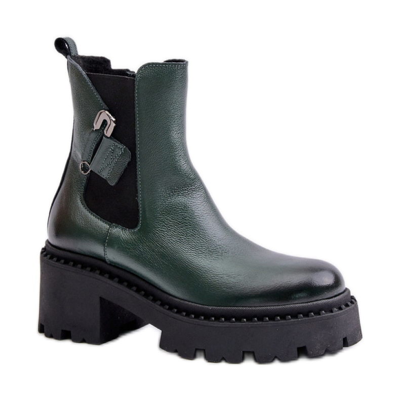 Modell Zazoo Dunkelgrüne Stiefel schwarz