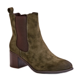 Dunkelgrüne Stiefeletten mit hohem Absatz