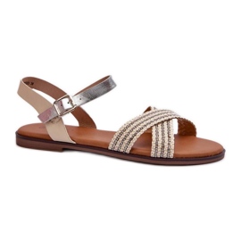 S.Barski MY923 beige Sandalen mit dekorativen Riemen