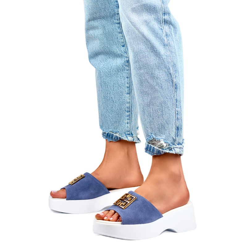 Damen-Flip-Flops mit Verzierung GD-XF1000B, blau