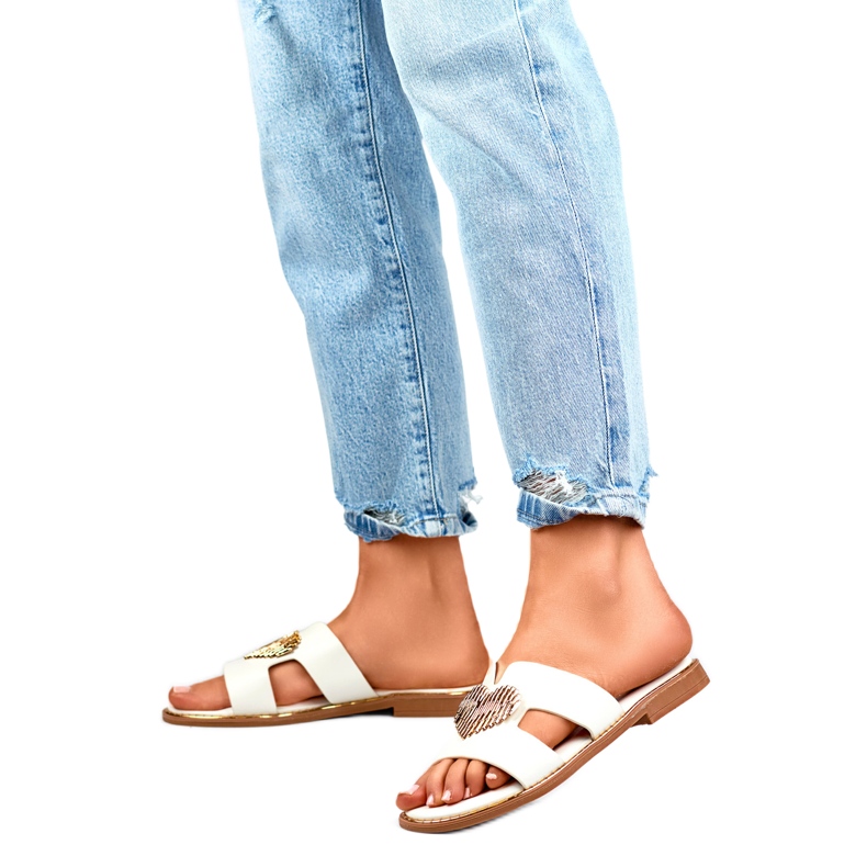 Damen-Flip-Flops mit Herzdekor KK-731W weiß