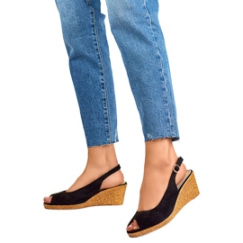 Damen-Keilsandalen GD-FL653B, schwarz