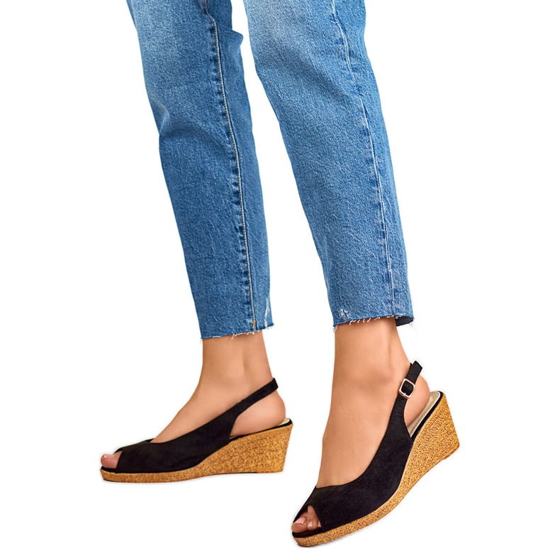 Damen-Keilsandalen GD-FL653B, schwarz