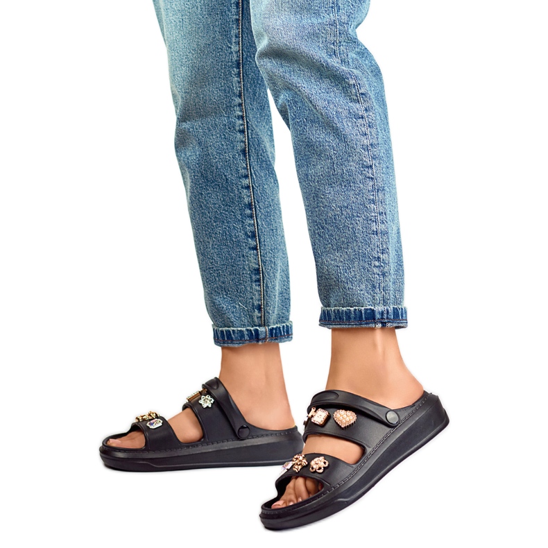 Damensandalen mit Verzierungen JHC3071B schwarz