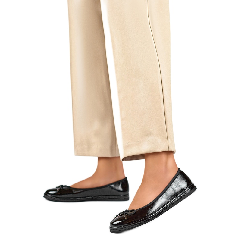 Damen-Ballerinas mit Schleife GD-XR392-B schwarz lackiert