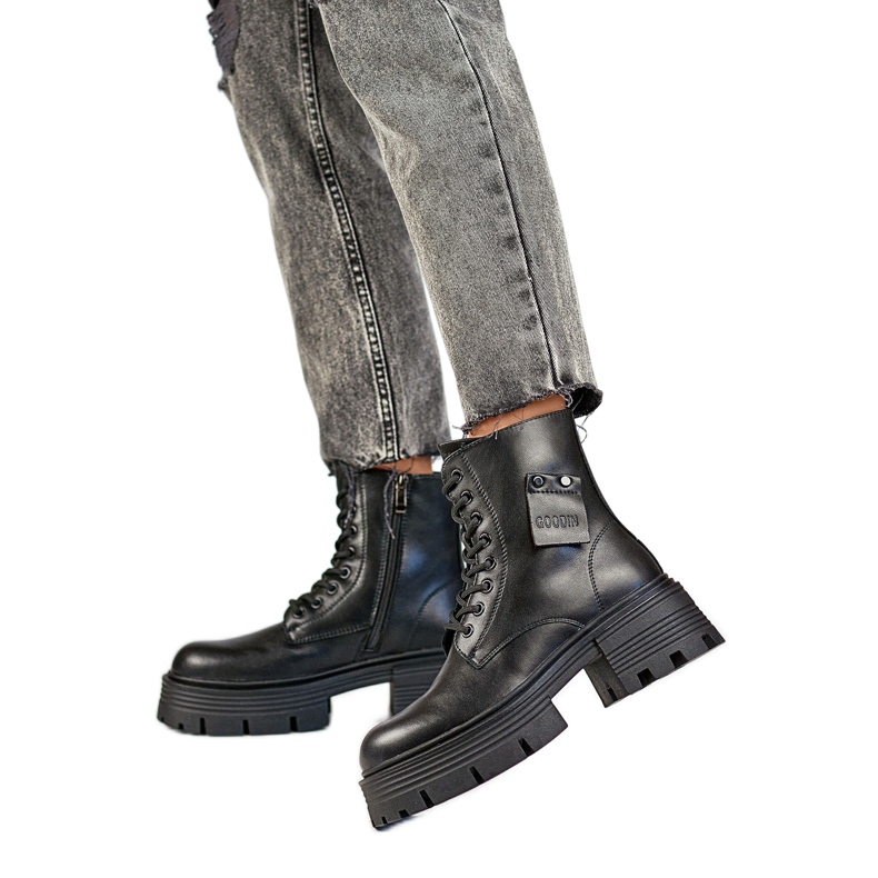 Damen-Lederstiefel GD-TL56B, schwarz