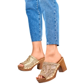 Damen-Flip-Flops mit hohen Absätzen C388GO, Gold gelb