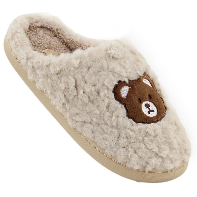 Damenhausschuhe mit Teddybär, beige Unisoft 6625