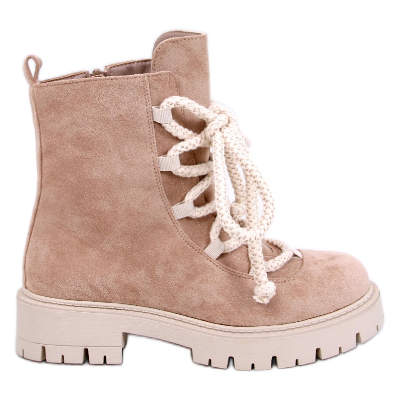 Smiless Khakifarbene Schnürstiefeletten mit dicken Schnürsenkeln beige