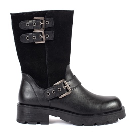 Sergio Leone Schwarze Damen-Lederstiefeletten auf der Plattform, verziert mit Sergio-Leone-Streifen