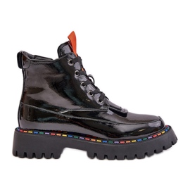 Schwarze Anafra-Arbeiter-Stiefeletten aus Lackleder mit Reißverschluss