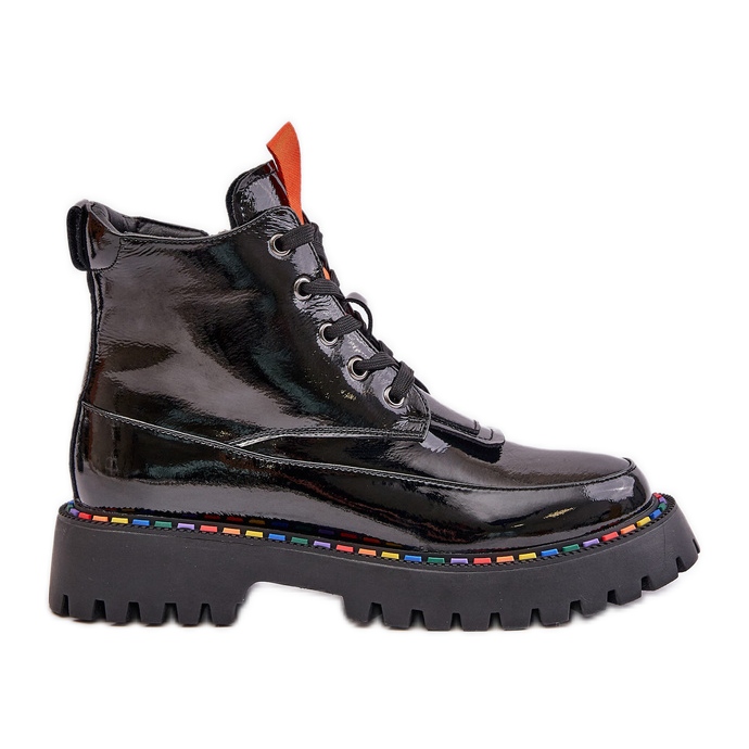 Schwarze Anafra-Arbeiter-Stiefeletten aus Lackleder mit Reißverschluss