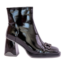 S.Barski Lack-Stiefeletten mit hohem Absatz, isoliert mit Dekoration D&amp;A MR880-021 Schwarz