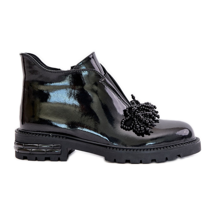 S.Barski Leder-Lack-Stiefeletten mit Dekoration, isoliert D&amp;A LZ42-036 Schwarz