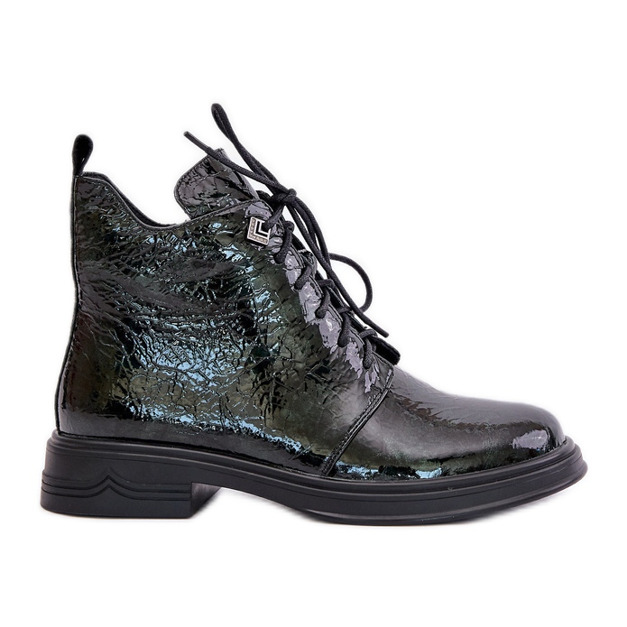 S.Barski Damen-Lackstiefel aus Leder, warm, mit Reißverschluss, D&amp;A LZ42-042, Dunkelgrün