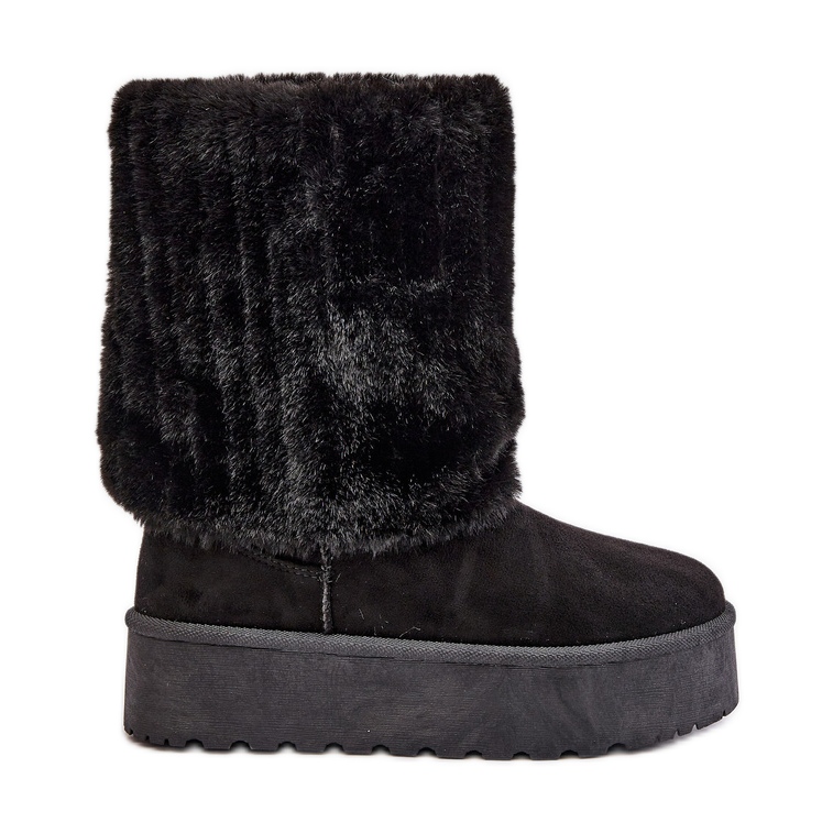 Schwarze Lisonea-Plateau-Schneestiefel mit umgeschlagenem Obermaterial