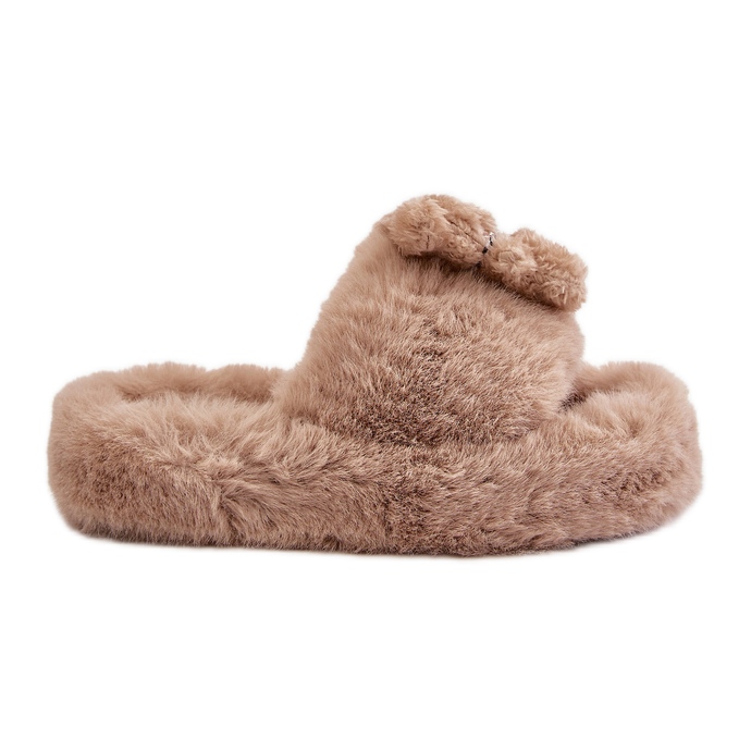 Beige Damen-Pelzhausschuhe mit Teddybär Rumänien