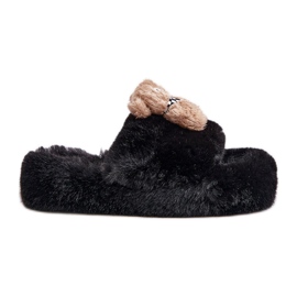 Damen-Pelzhausschuhe mit Teddybär, Schwarz Rumänien