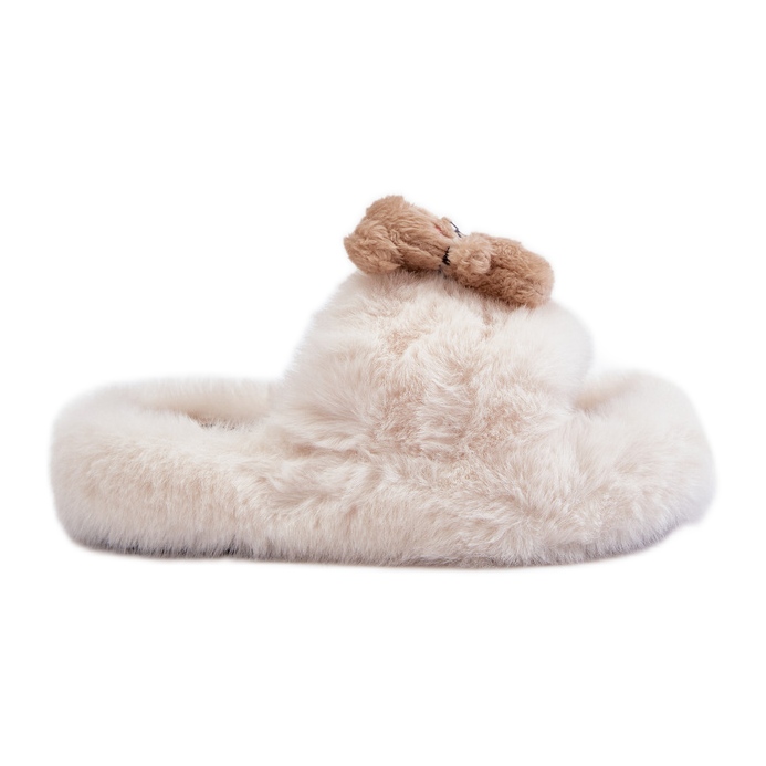 Beige Damen-Pelzhausschuhe mit Teddybär Rumänien