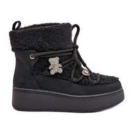 Schwarze Almatiza Damen-Schneestiefel mit Nadeln und Fell