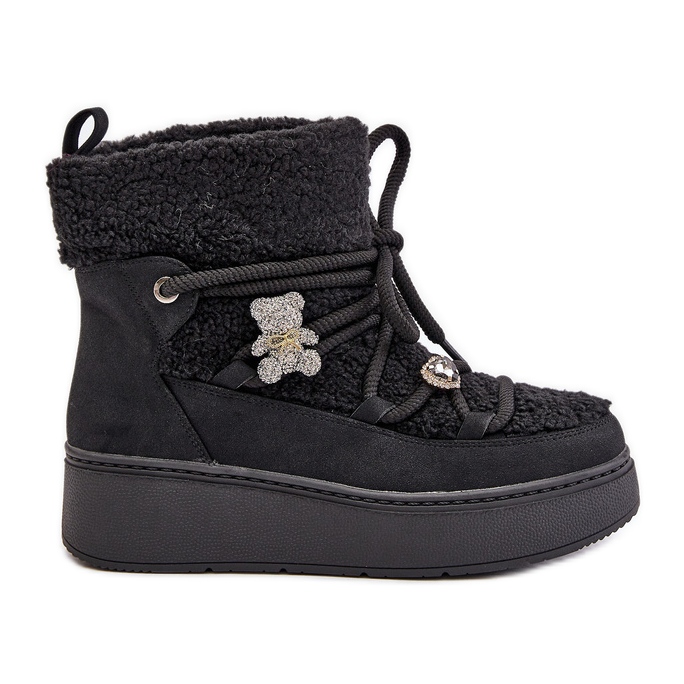 Schwarze Almatiza Damen-Schneestiefel mit Nadeln und Fell