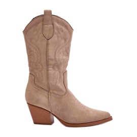 Damen-Cowboystiefel mit hohem Absatz aus Öko-Wildleder Beige Wendlis