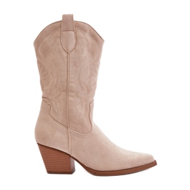 Damen-Cowboystiefel mit hohem Absatz aus hellbeigem Öko-Wildleder von Wendlis