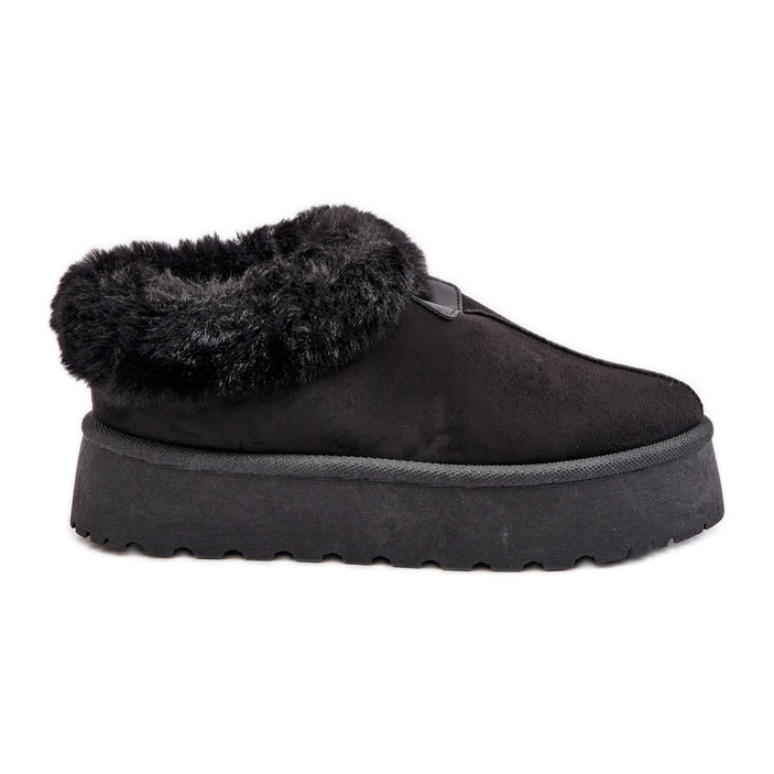 Low-Top-Schneestiefel mit Fell auf der Plattform, Eco-Wildleder, schwarzes Neathoria