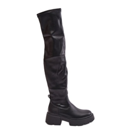 Overknee-Stiefel mit Plateau und flachem Absatz aus Kunstleder, schwarz Loreviana