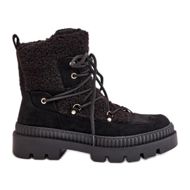 Schwarze Merilana-Schaffellstiefel mit Fell