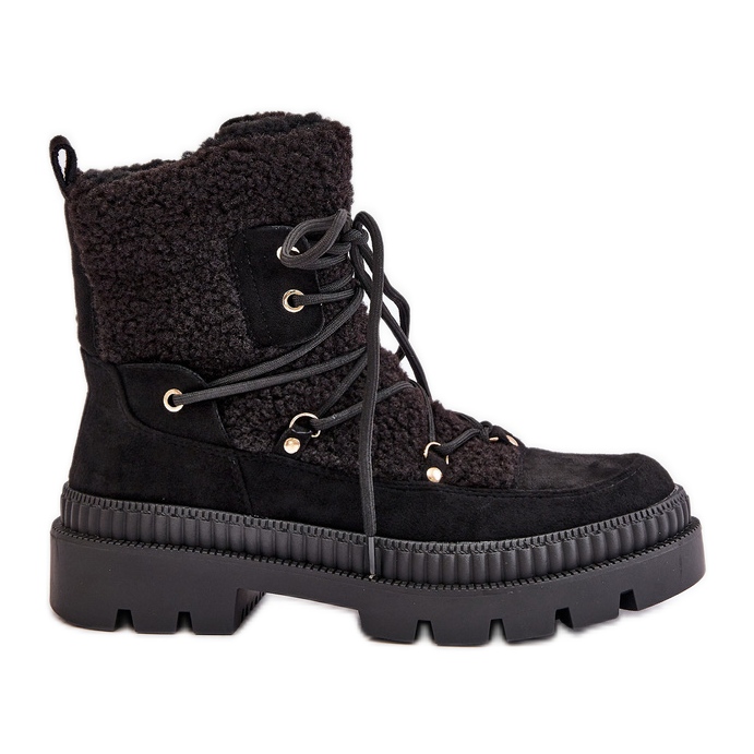 Schwarze Merilana-Schaffellstiefel mit Fell