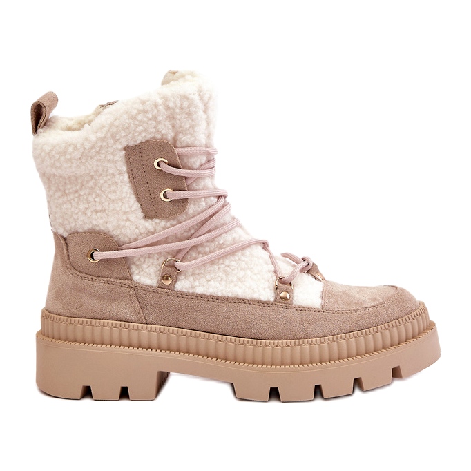 Beigefarbene Merilana-Schaffellstiefel mit Fell