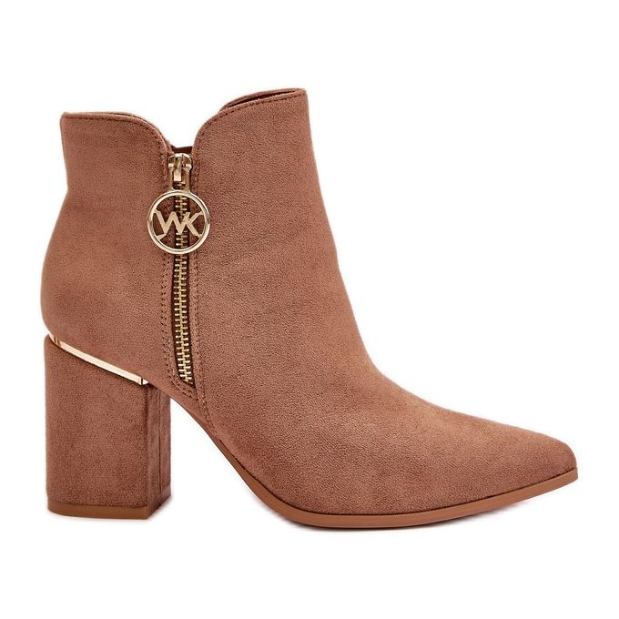 Damenstiefel mit hohem Absatz und spitzen Zehen, Öko-Wildleder, warmes Braun Raisha beige