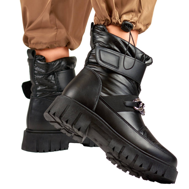 Damen-Schneestiefel mit Klettverschlusskette, schwarz JH-5B