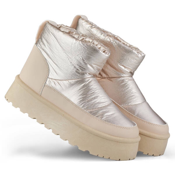 Damen-Schneestiefel auf Plateau, Beige und Gold J2-38-BR