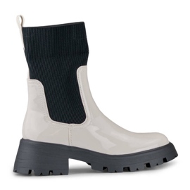 Damen-Stiefeletten aus Lackleder mit elastischem Obermaterial, beige DES925M-BE