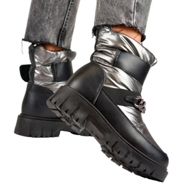 Damen-Schneestiefel mit Kette und Klettverschluss, Metallic-Silber JH-5SI