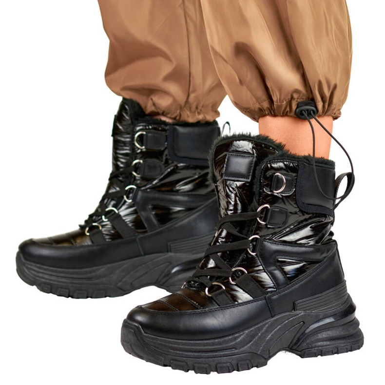 Damen-Schneestiefel, glänzende schwarze Stiefel 22-PY16061B