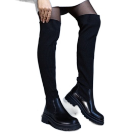 Schwarze lange Stiefel mit flexiblem Obermaterial, Lilca