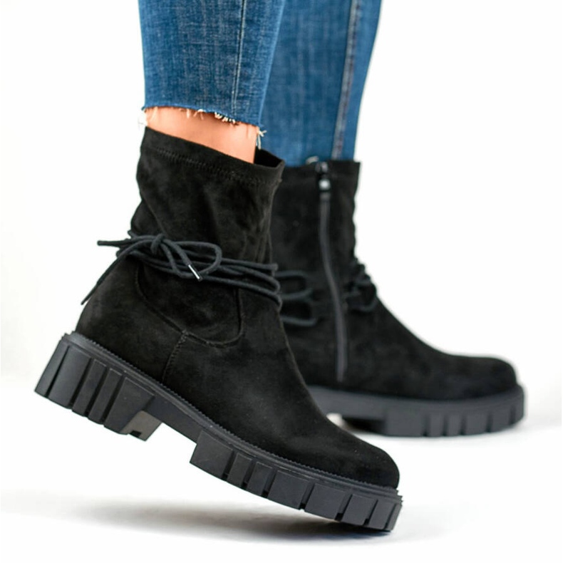 Damen-Stiefeletten mit elastischem Obermaterial, Schnürung, schwarz DE1127S-B