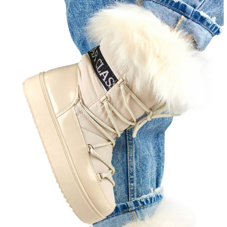 Damen-Schneestiefel mit dekorativem Fell, beige NB605BE