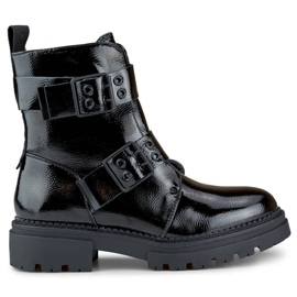 Damen-Stiefeletten aus Lackleder mit Schnallen, schwarz 250007B-LA