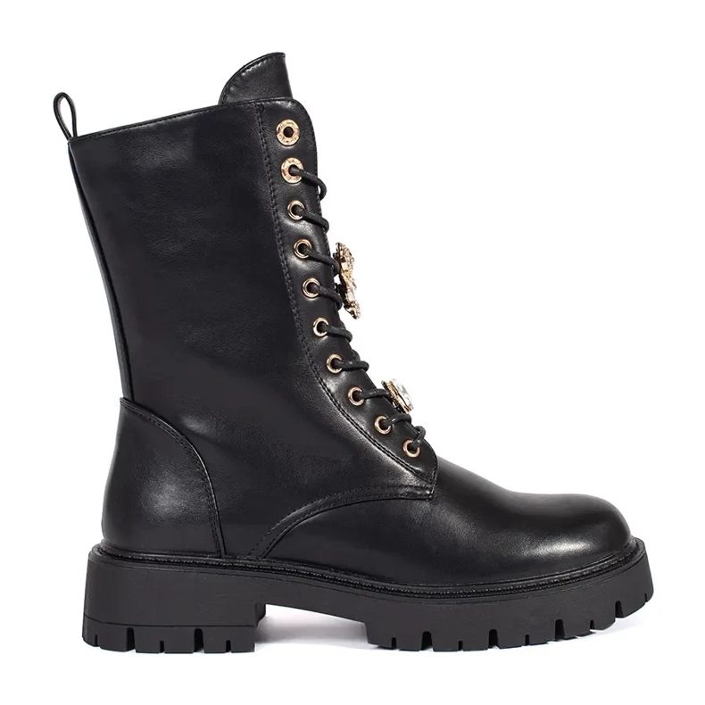 Seastar Schwarze Worker-Stiefeletten zum Schnüren auf Plateausohle mit Nadeln