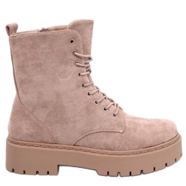 Burse Khaki-Schnürstiefel mit Plateausohle beige