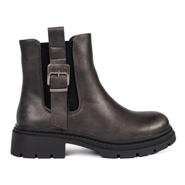 Dunkelbraune metallische Damen-Chelsea-Stiefel mit Schnalle