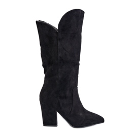 Overknee-Stiefel mit hohem Absatz aus Öko-Wildleder, Black Clorira schwarz