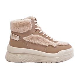 Damen-Plateau-Sneaker mit Pelz-Schaffell Lee Cooper LCJ-24-47-3146 Beige