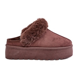 Damen-Plateauhausschuhe mit Fell, Braun Linaris