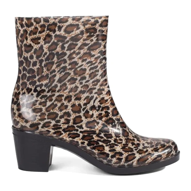 Damen-Gummistiefel mit Leopardenmuster-Absatz braun