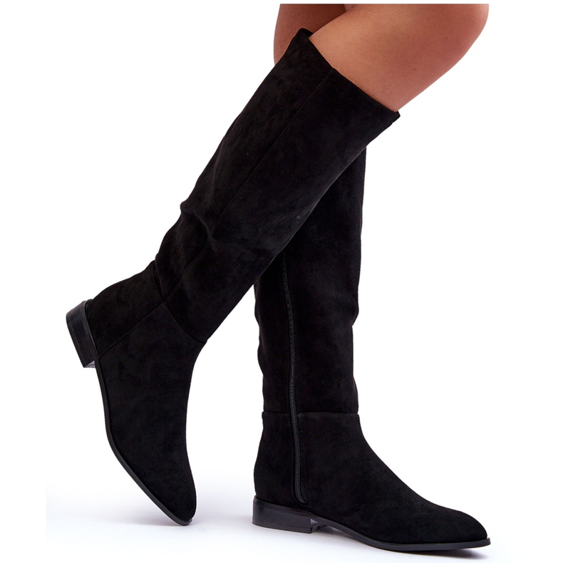 Wildleder-Stiefel mit flachem Absatz, Schwarz Eelin